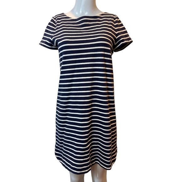 Ann Taylor Loft Womens Striped T Shirt Dress Crew Neck 100% Cotton Blue White MP - Picture 2 of 9